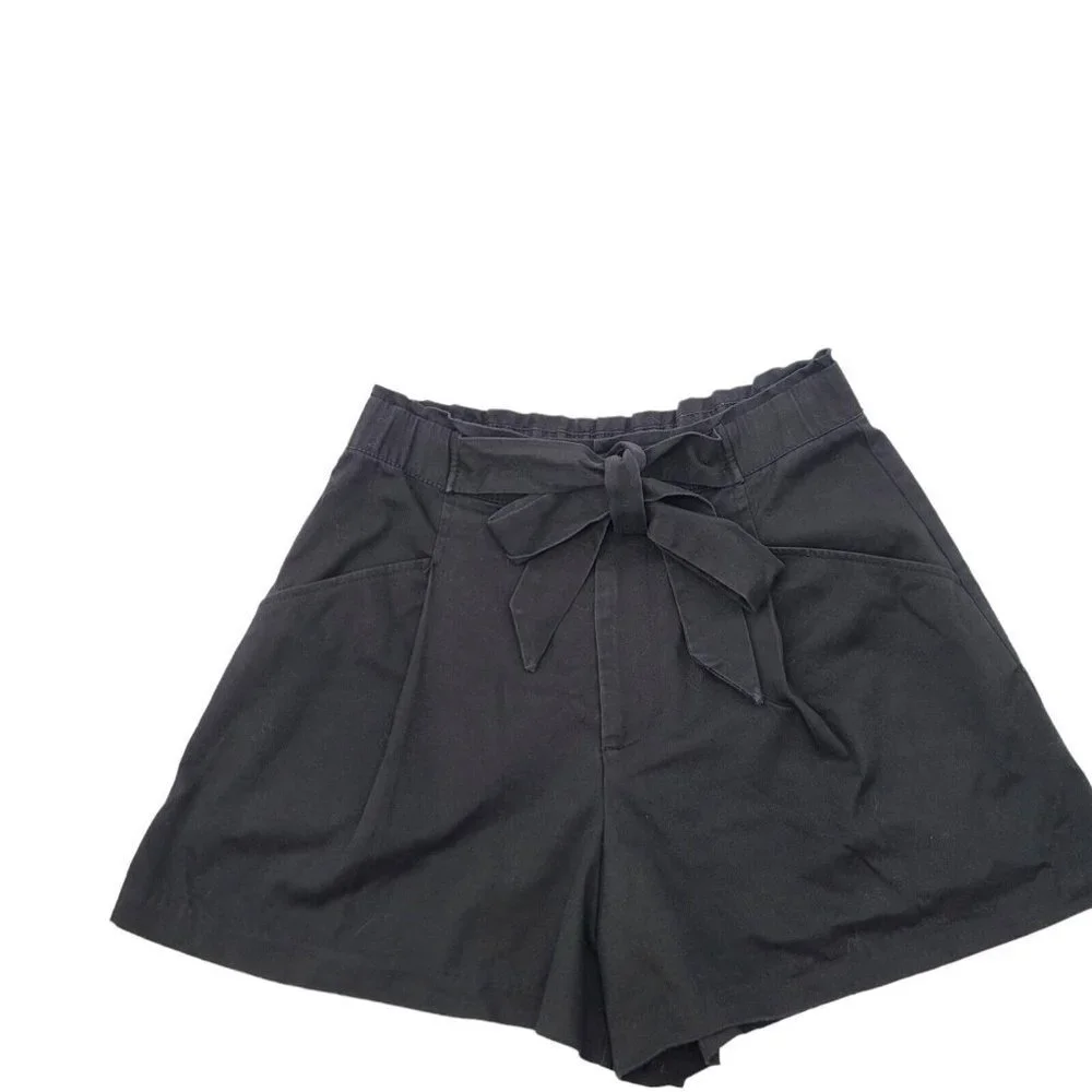 Zara Shorts Womens High Rise Elastic Waist Black Small Bow Knot Tie Pockets - Picture 9 of 10
